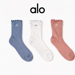 NEW - RARE Frost - Set of 3 ALO Women's Lettuce Edge Sock - S/M